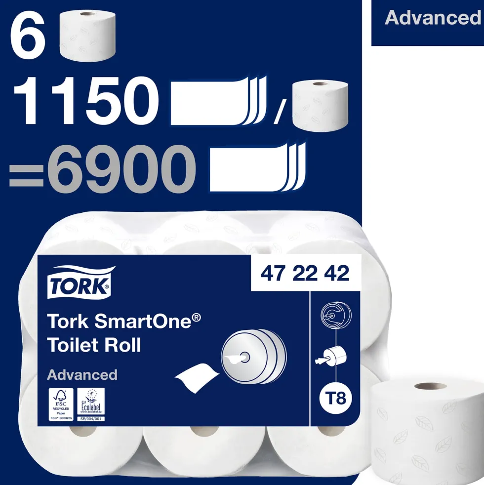 Toalettpapper TORK Smartone Advanced T8, 2-lag, 207m, 6/fp