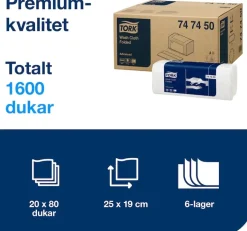 Tvättlapp TORK Advanced, Z-vikt, 1600/fp