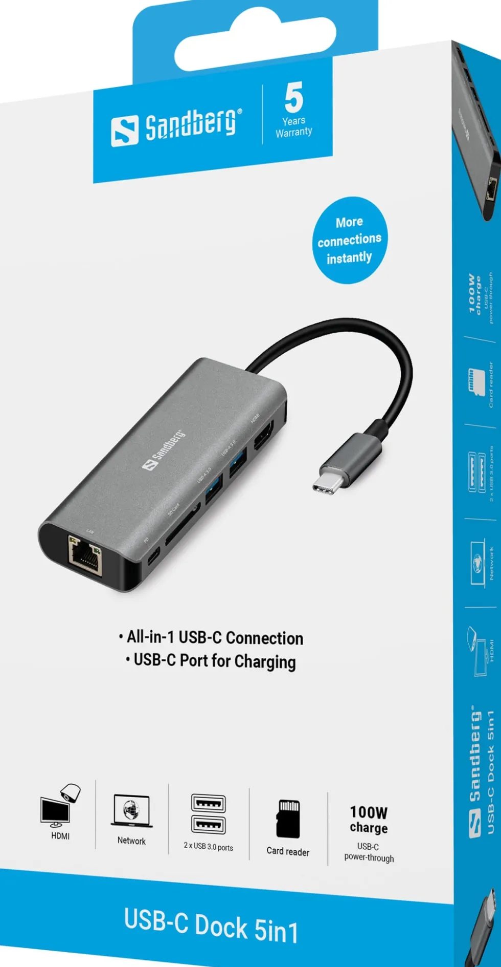 USB-C Dock HDMI+LAN+SD+USB,61W, White