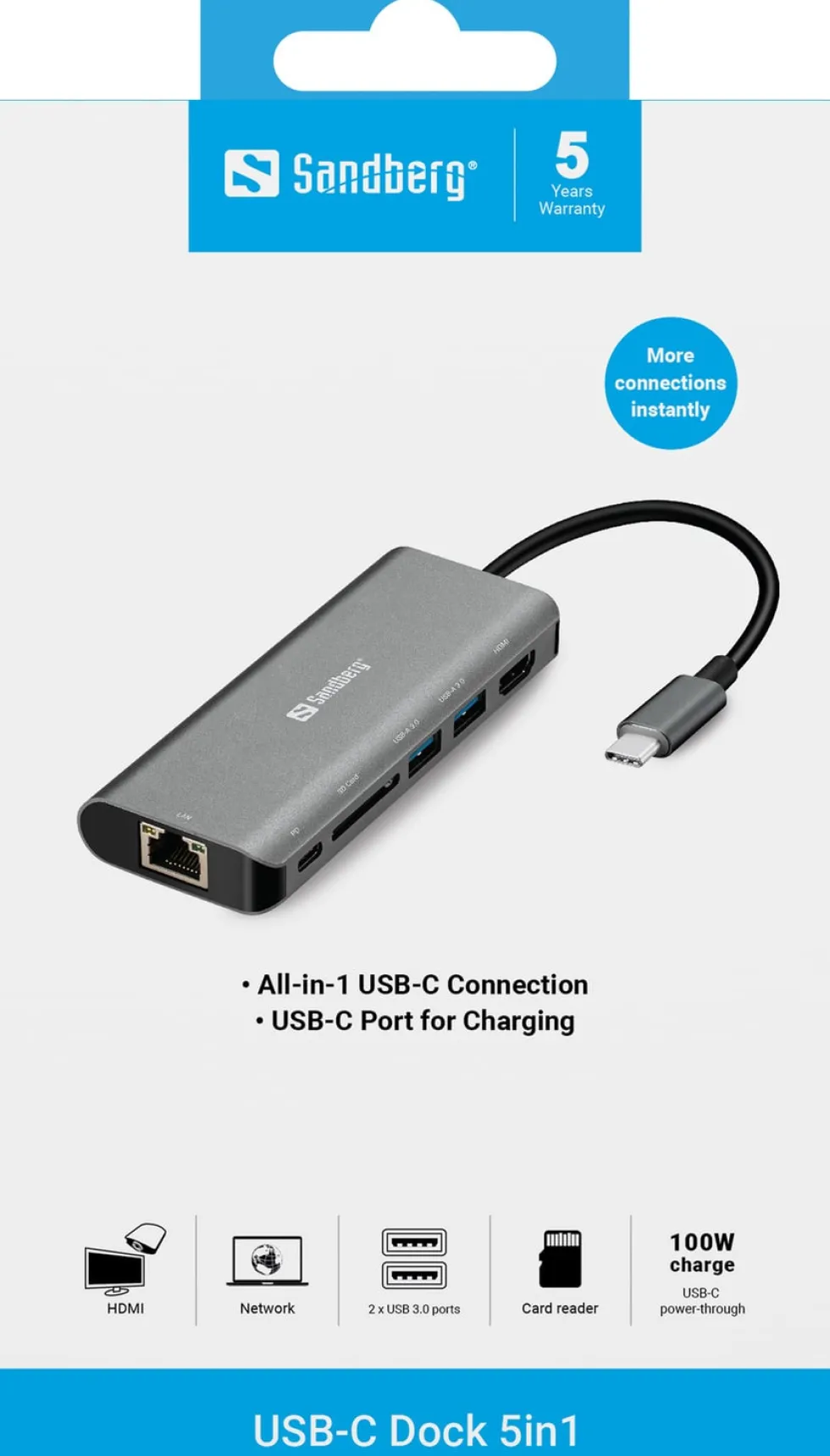 USB-C Dock HDMI+LAN+SD+USB,61W, White