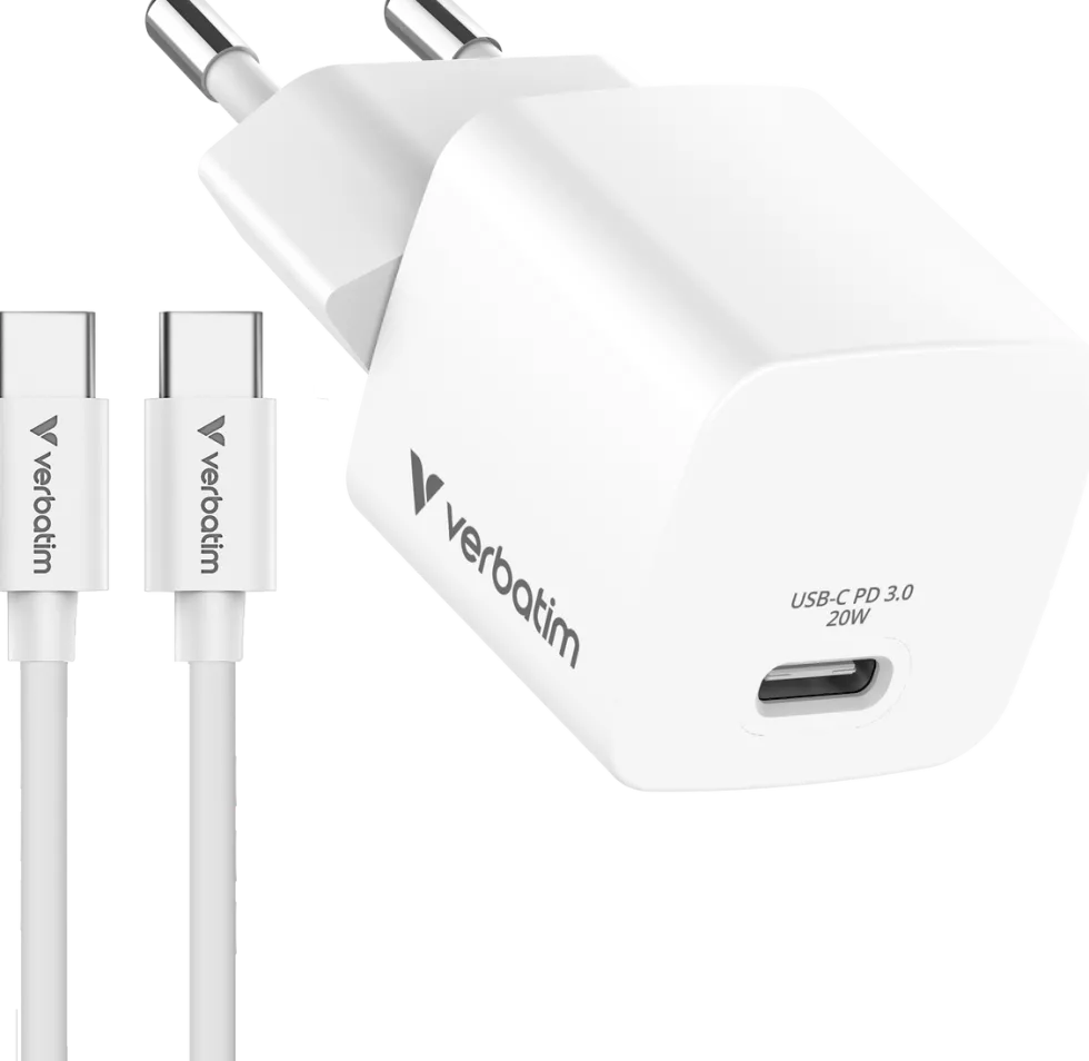 Verbatim Mini GaN Charger 20W EU bundle with USB-C cable
