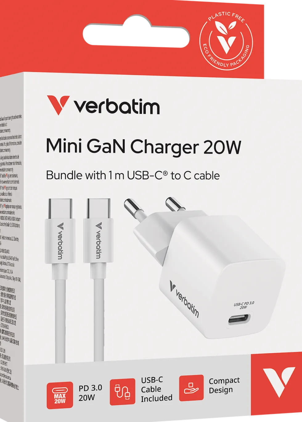 Verbatim Mini GaN Charger 20W EU bundle with USB-C cable