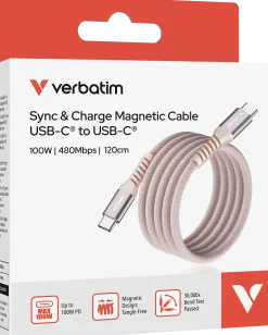 VERBATIM Sync N Charge USB C-USB C 100W Magnetic 1.2m Pink
