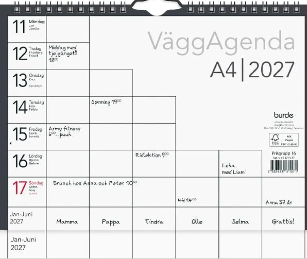Väggkalender Väggagenda 2027 A4