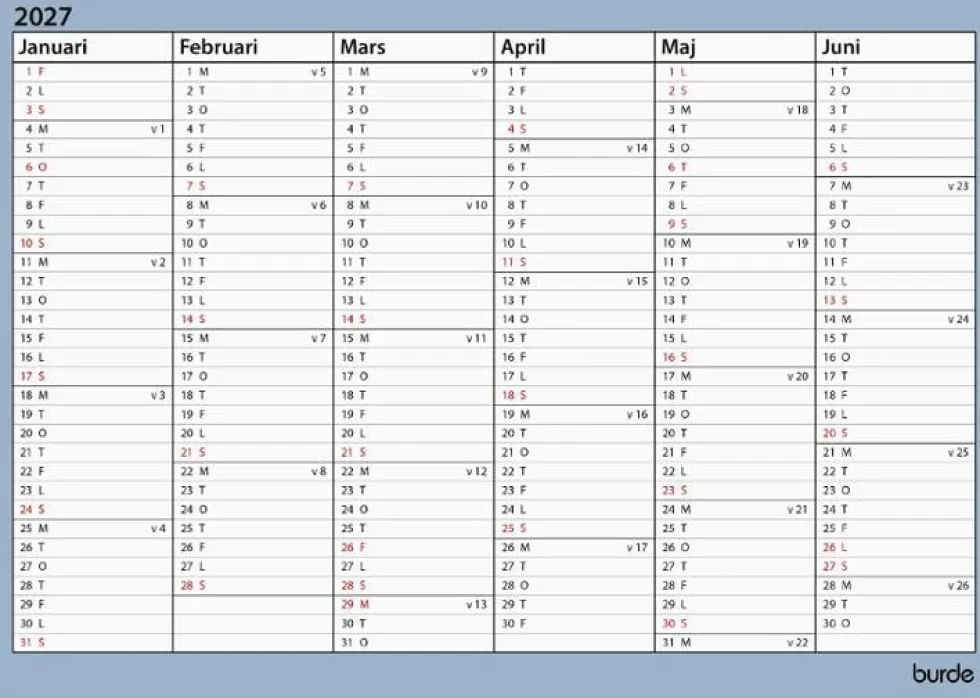 Väggkalender Väggblad A4 26/27